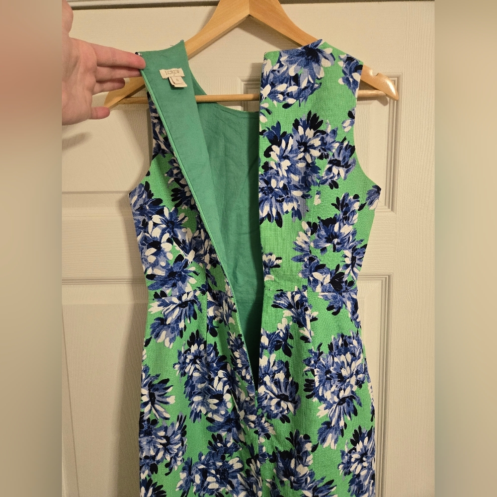 J. Crew bright green and blue floral sleeveless dress size 0 - Picture 3 of 8